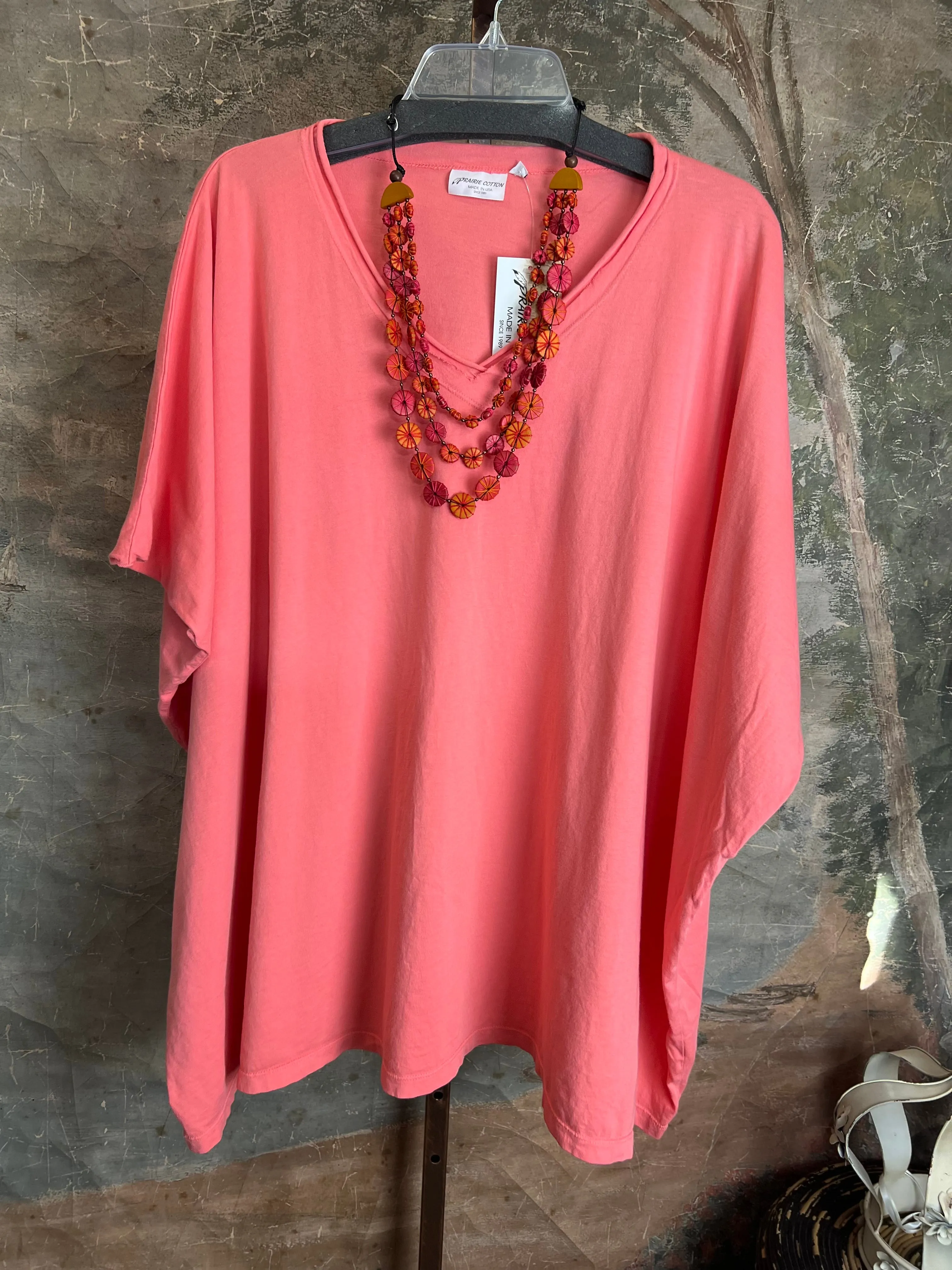8715 Solid V-Elbow Tunic Tshirt-Camelia