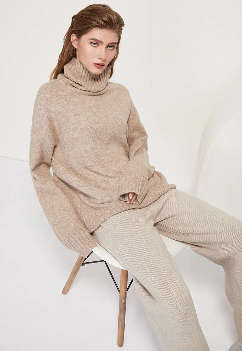 Aachoae Women Knitted Turtleneck Cashmere Sweater Pullover