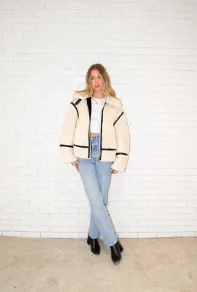 Alta Faux Fur Biker Jacket | Creme