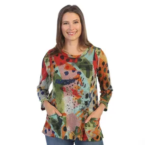 B1-1512  Tunic Multi Color 1 Pocket Pop Art Women's Top