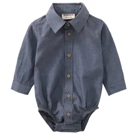Baby Blue Chambray Long Sleeve Bodysuit