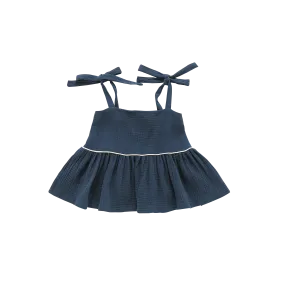 Baby Peplum Top with Ties | Navy