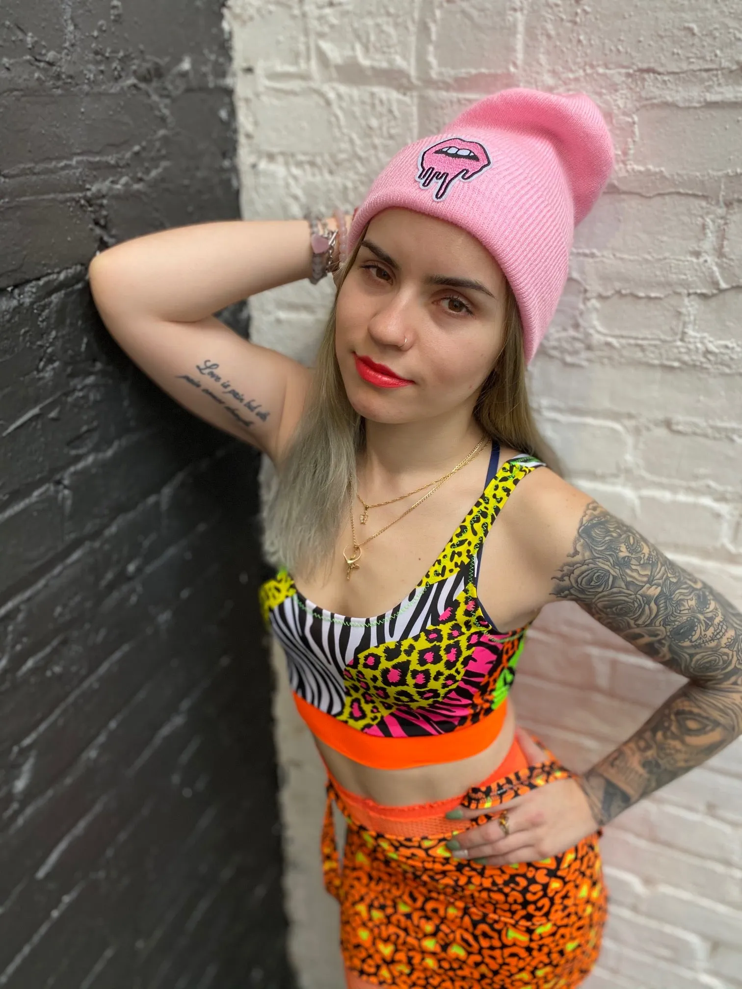 Baby Pink Drippy Lips Beanie