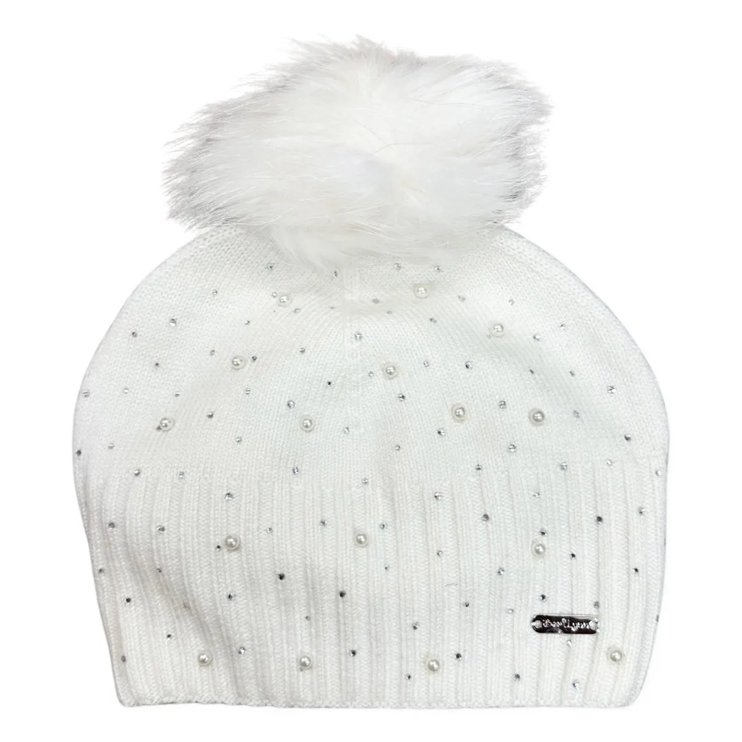 Bari Lynn Scattered Pearl & Crystal Hat - Off White