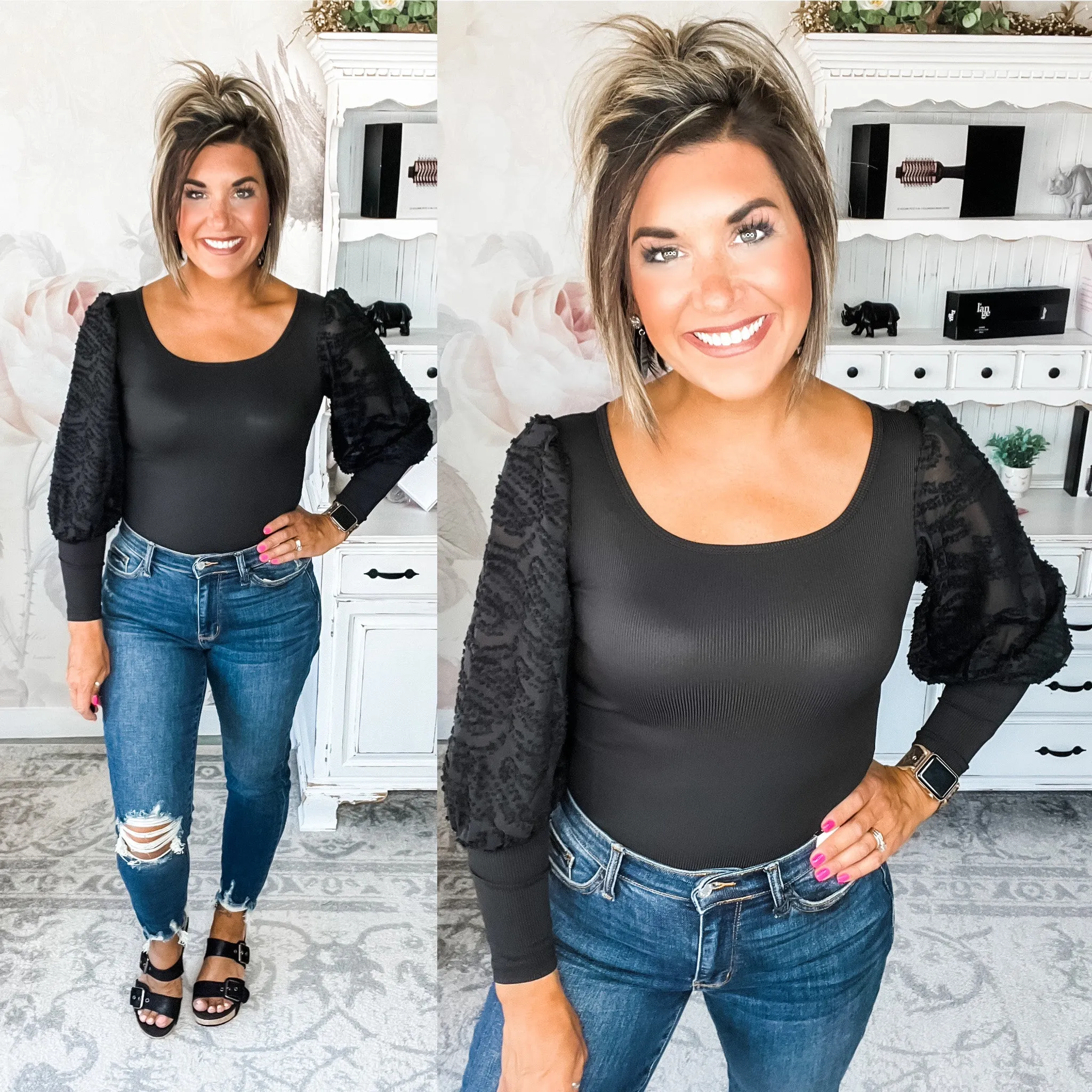 Beyond Beauty Sheer Sleeve Bodysuit
