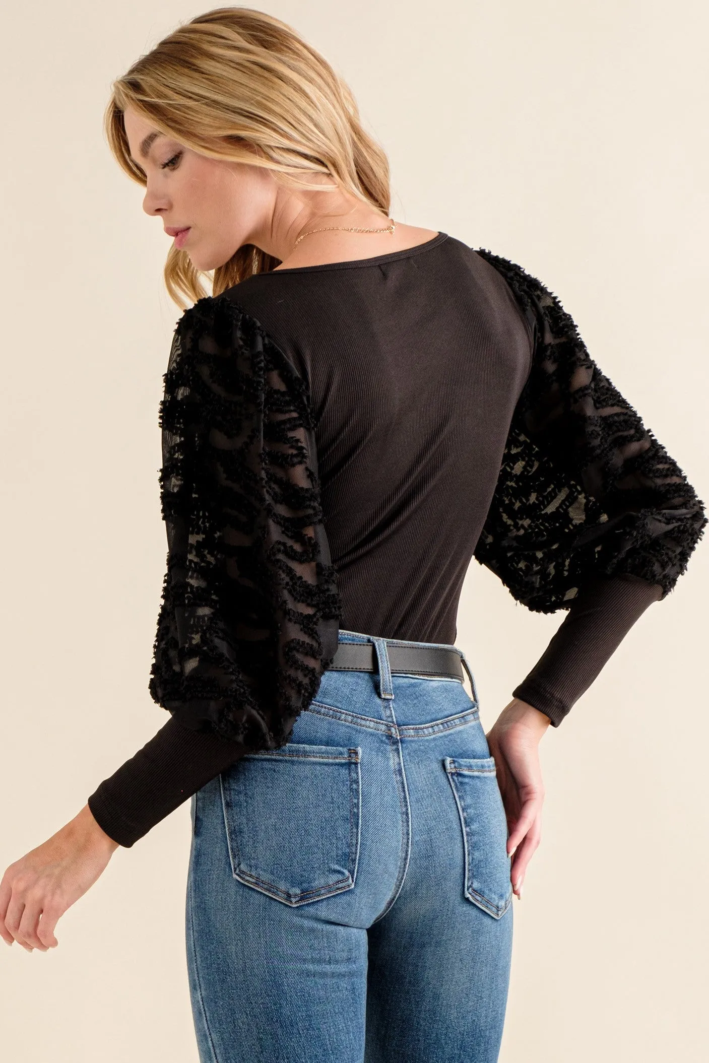 Beyond Beauty Sheer Sleeve Bodysuit