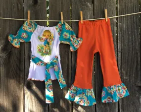Big Eyed Girl Vintage Damask Outfit