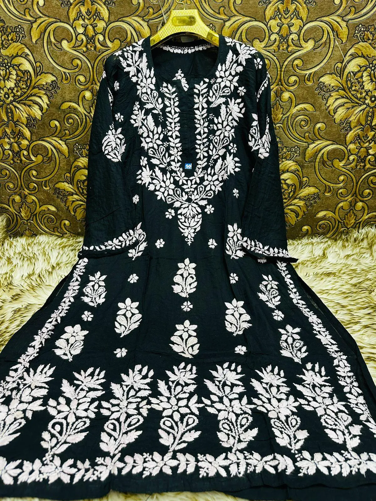 Black Ethereal Elegance: Lucknow Chikankari Heavy Modal Big Size Kurti