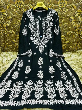 Black Ethereal Elegance: Lucknow Chikankari Heavy Modal Big Size Kurti