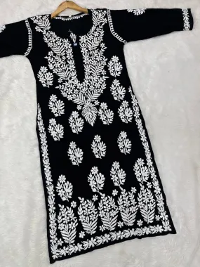 Black Heavy Chikankari Handwork Modal Kurti , Pair it With Jeans