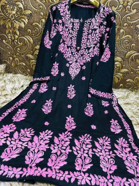 Black pink Ethereal Elegance: Lucknow Chikankari Heavy Modal Big Size Kurti