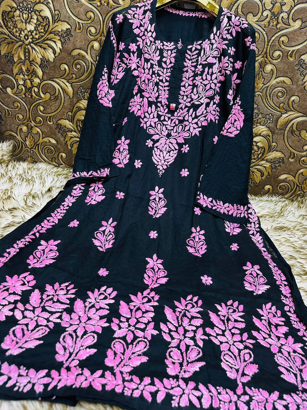 Black pink Ethereal Elegance: Lucknow Chikankari Heavy Modal Big Size Kurti