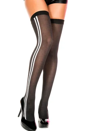 Black Thigh Hi Stockings with Vertical White Stripes