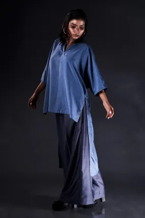 Blue Embroidered High-Low Top & Pant Co-Ord Set