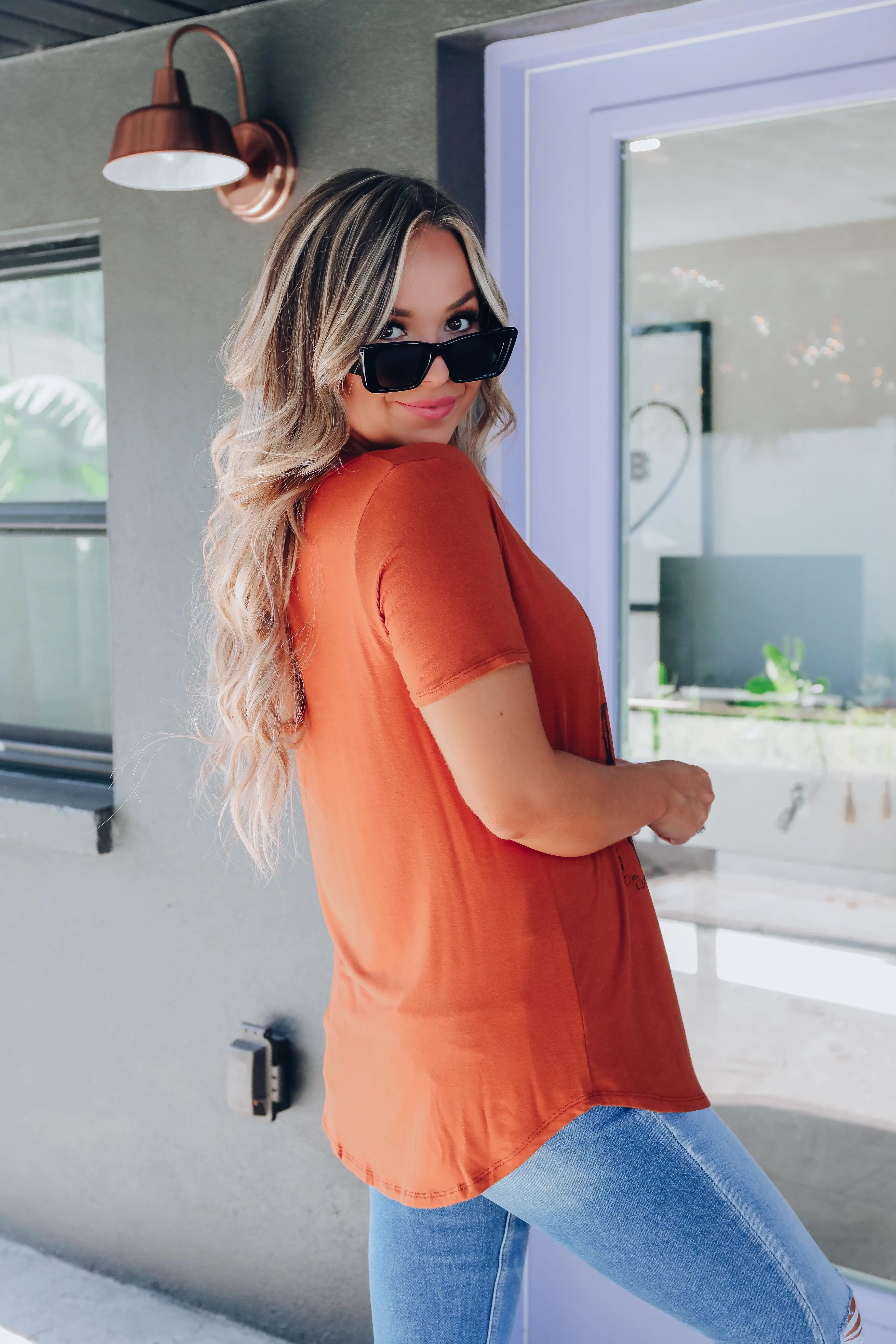 Burnt Orange Trick Or Treat V-Neck Top