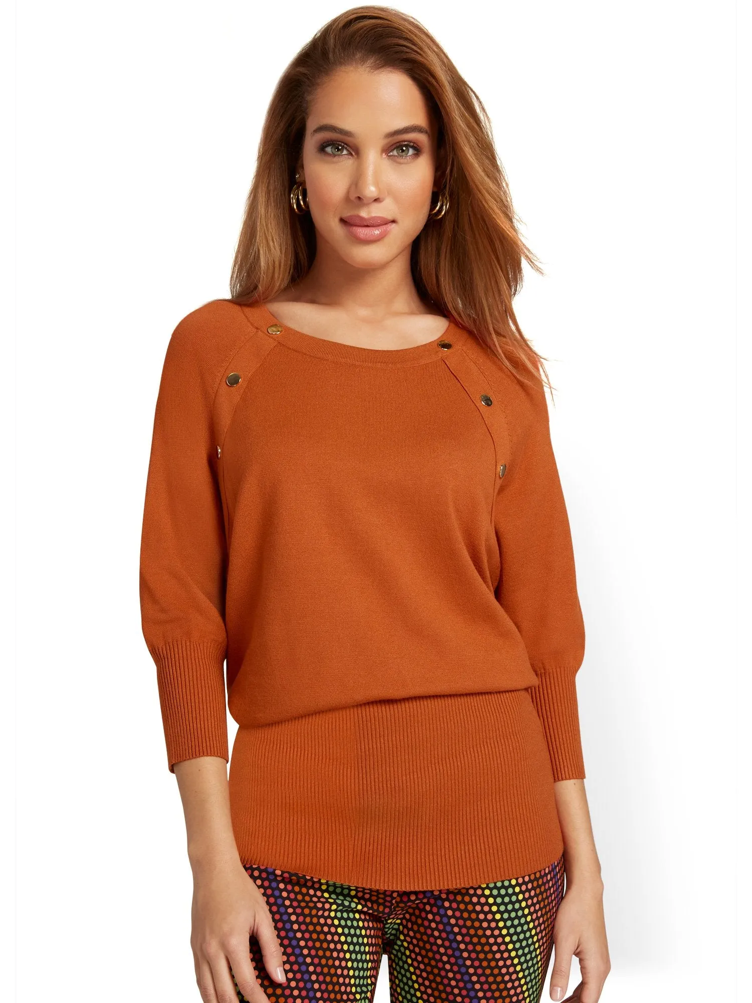 Button-Detail Tunic Sweater