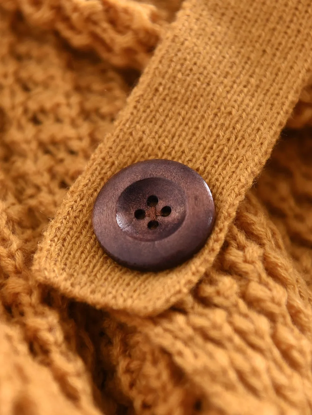 Buttoned Mustard Wrap Turtleneck Shift Sweater