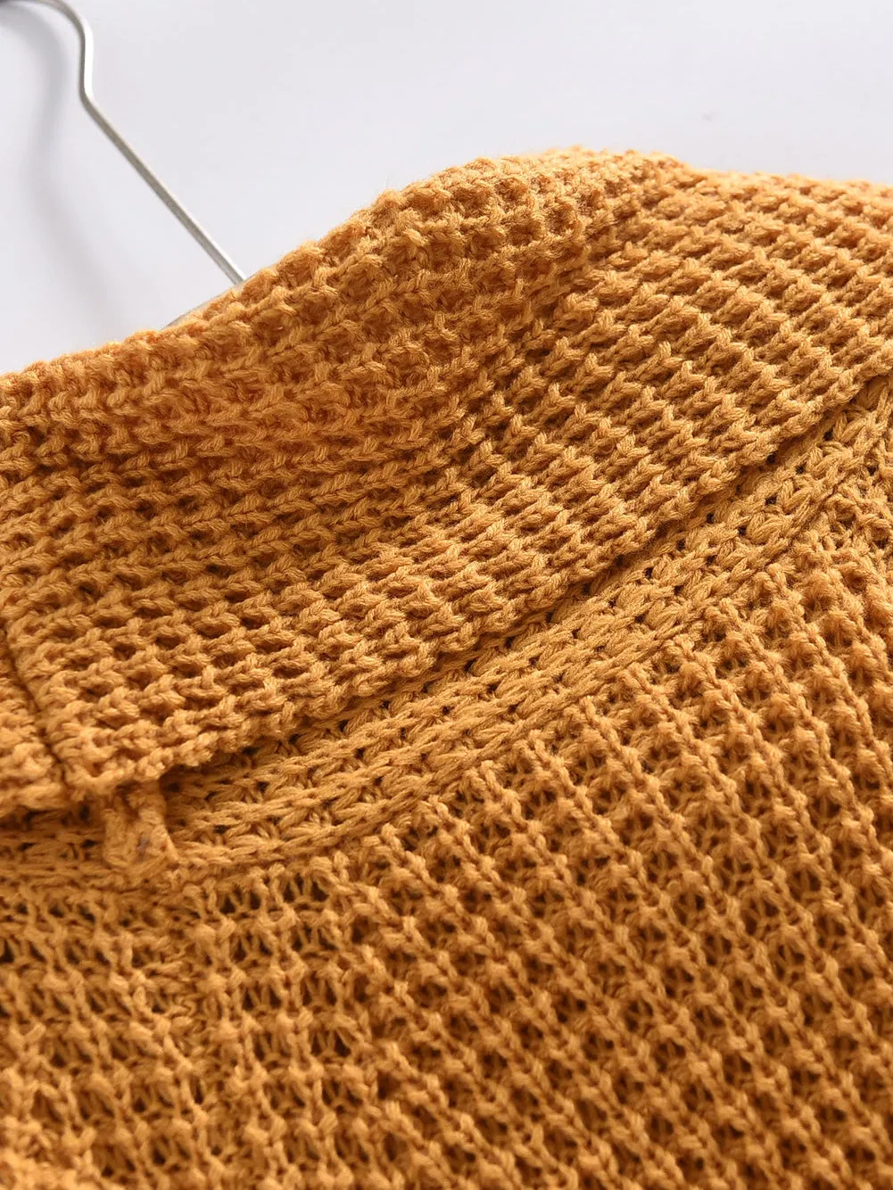 Buttoned Mustard Wrap Turtleneck Shift Sweater