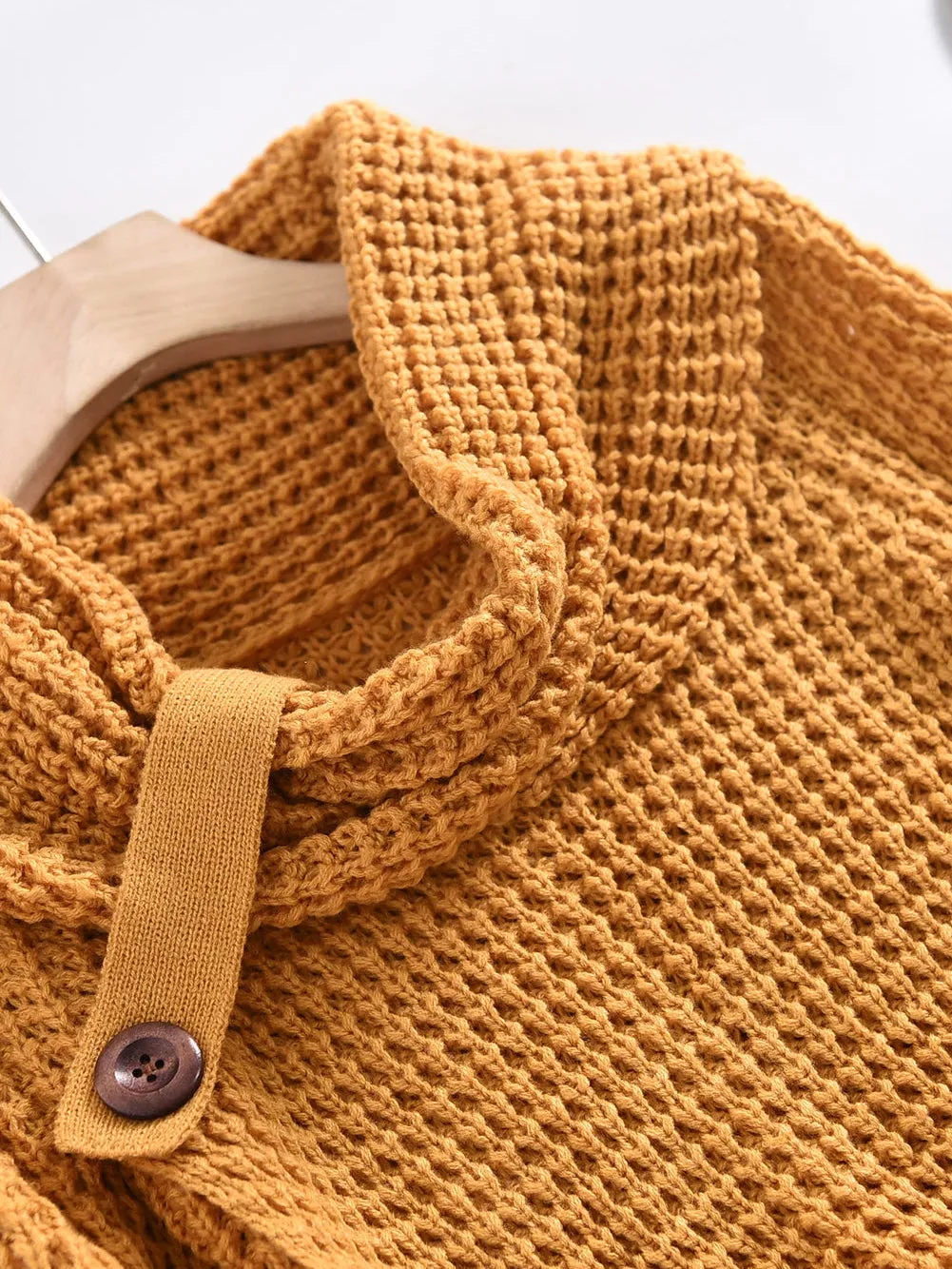 Buttoned Mustard Wrap Turtleneck Shift Sweater