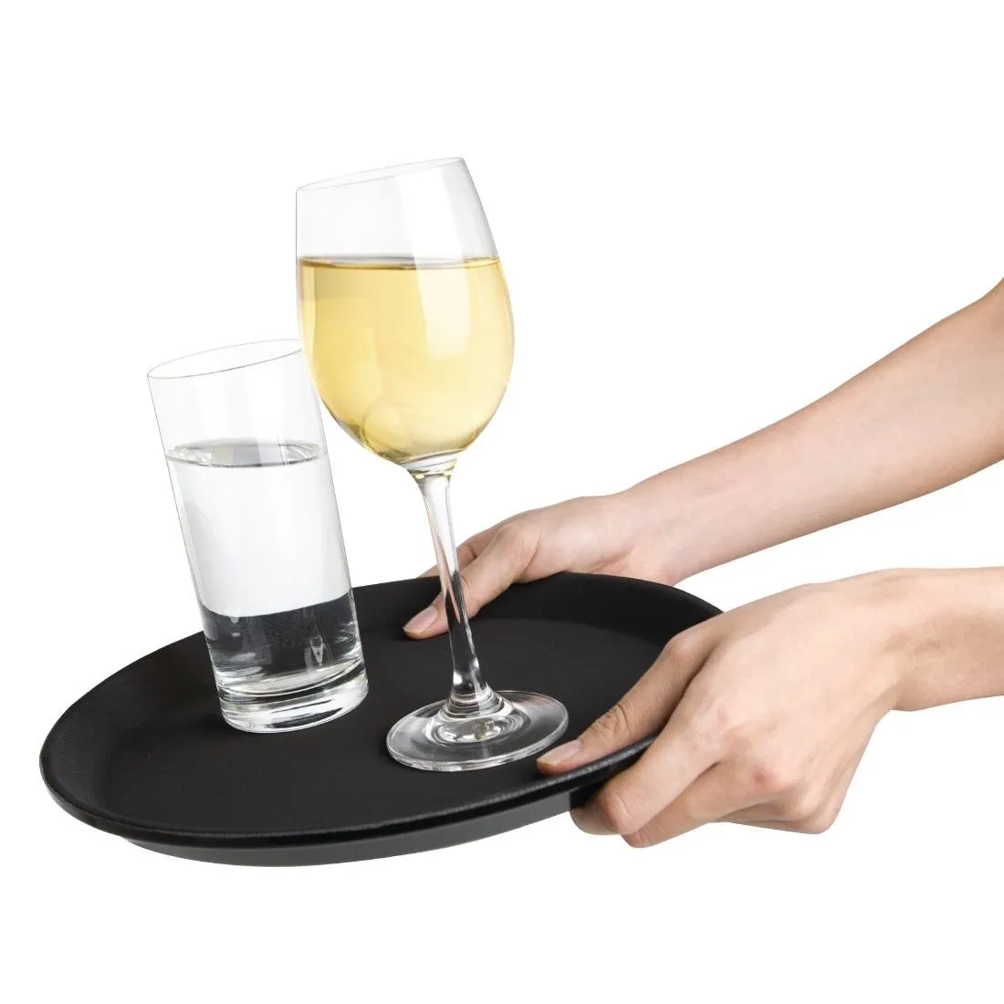 C557 Kristallon Polypropylene Round Non-Slip Tray Black 356mm