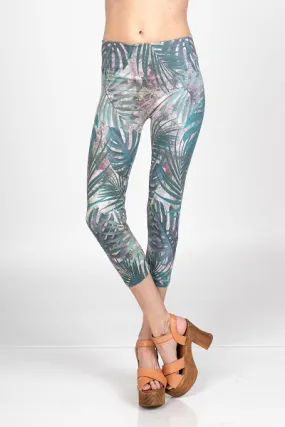 Capri/Short High Waist Crop Leggings Tropical Leaves by M.Rena