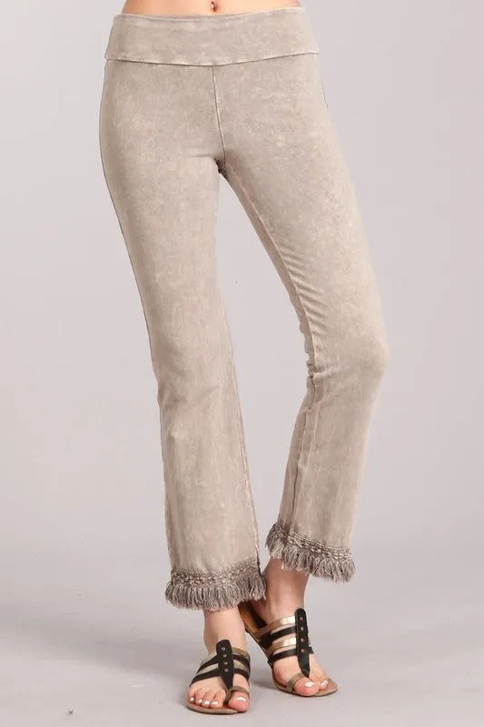 Chatoyant Ankle Fringe Hem Pants - Many Colors