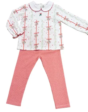 Christmas bows and Mistletoe Leggings Girl's Set