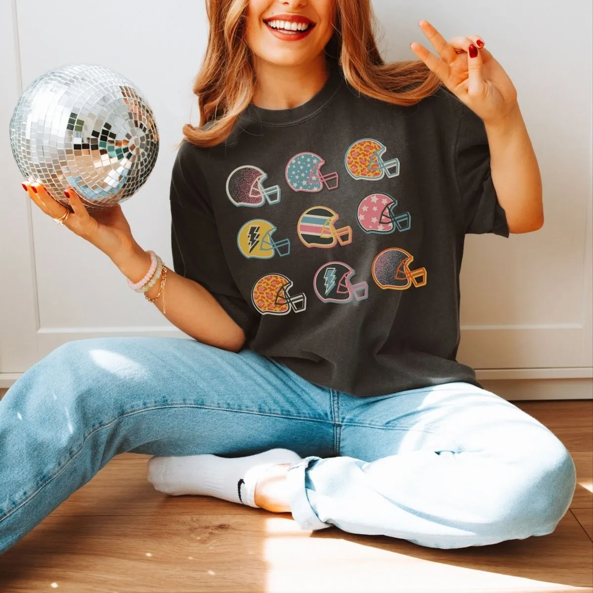 Colorful Football Helmets Comfort Color Tee
