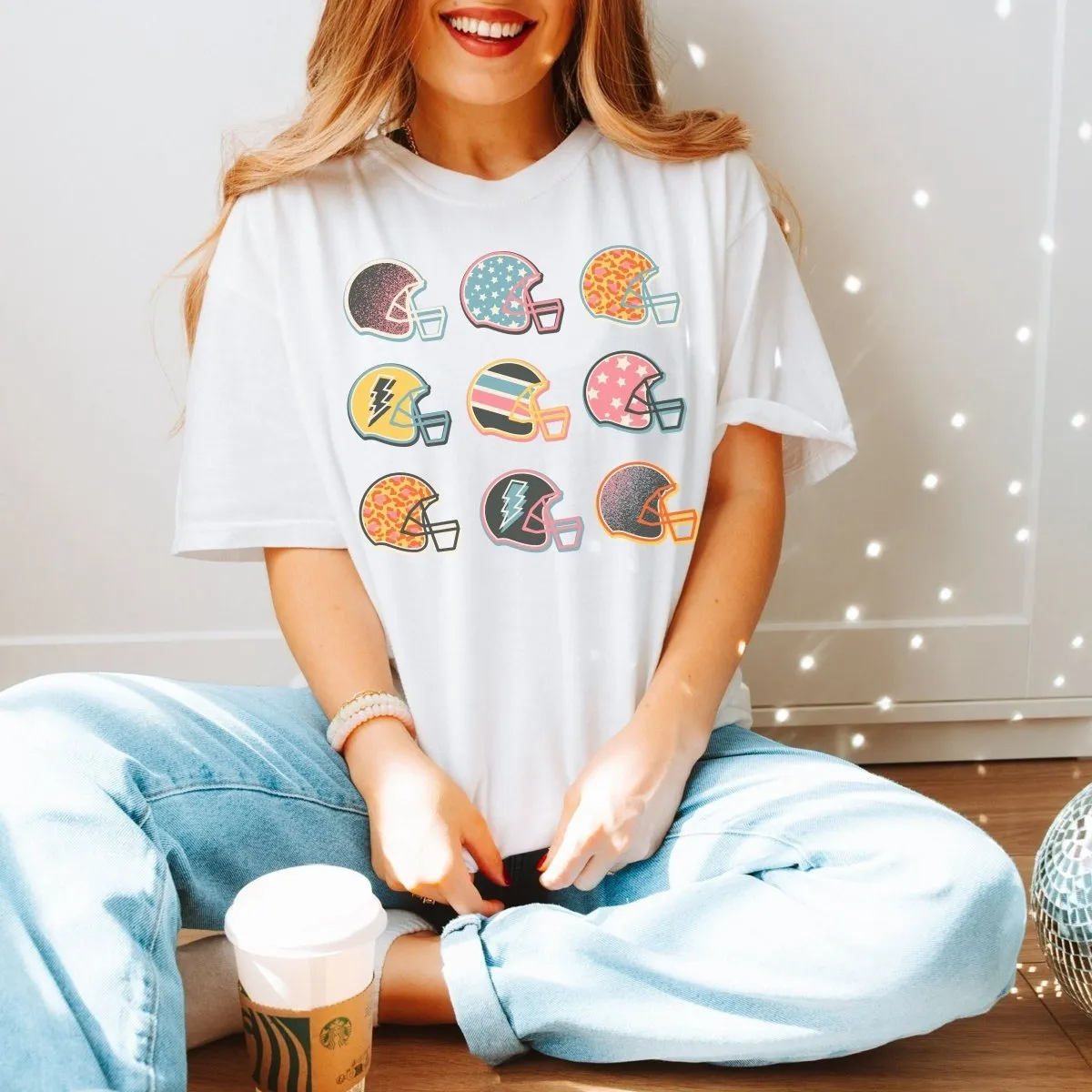Colorful Football Helmets Comfort Color Tee
