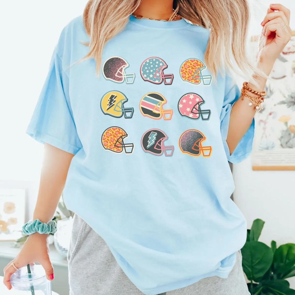 Colorful Football Helmets Comfort Color Tee
