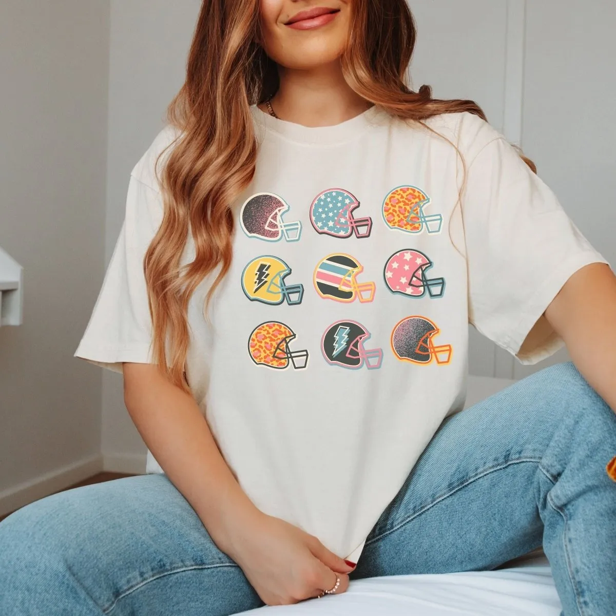 Colorful Football Helmets Comfort Color Tee