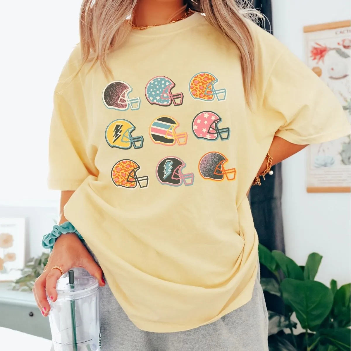 Colorful Football Helmets Comfort Color Tee