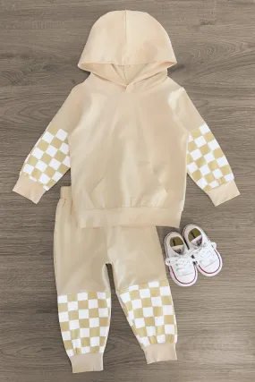 Cream Checkered Lounge Hoodie Set