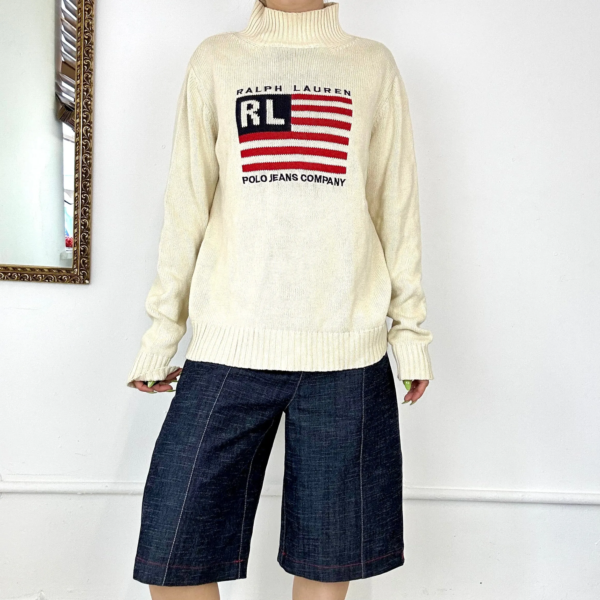 cream turtleneck jumper by ralph lauren