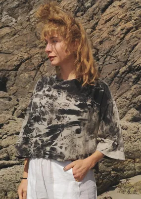 CROP TOP - black / white hand bleached