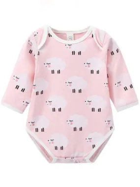 Cute Sheep Printed Long Sleeve Bodysuits for Infant Babies