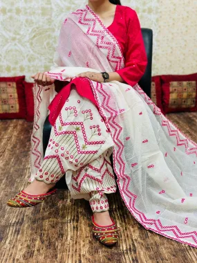 Dark Pink Chikan Embroidered Kurti with Sequins and Cutwork Embroidery