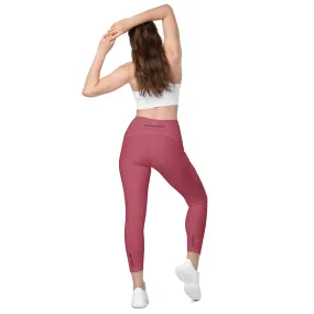 Dark Pink Women's Tights, Solid Color Best Leggings With Pockets For Women - Made in USA/EU/MX
