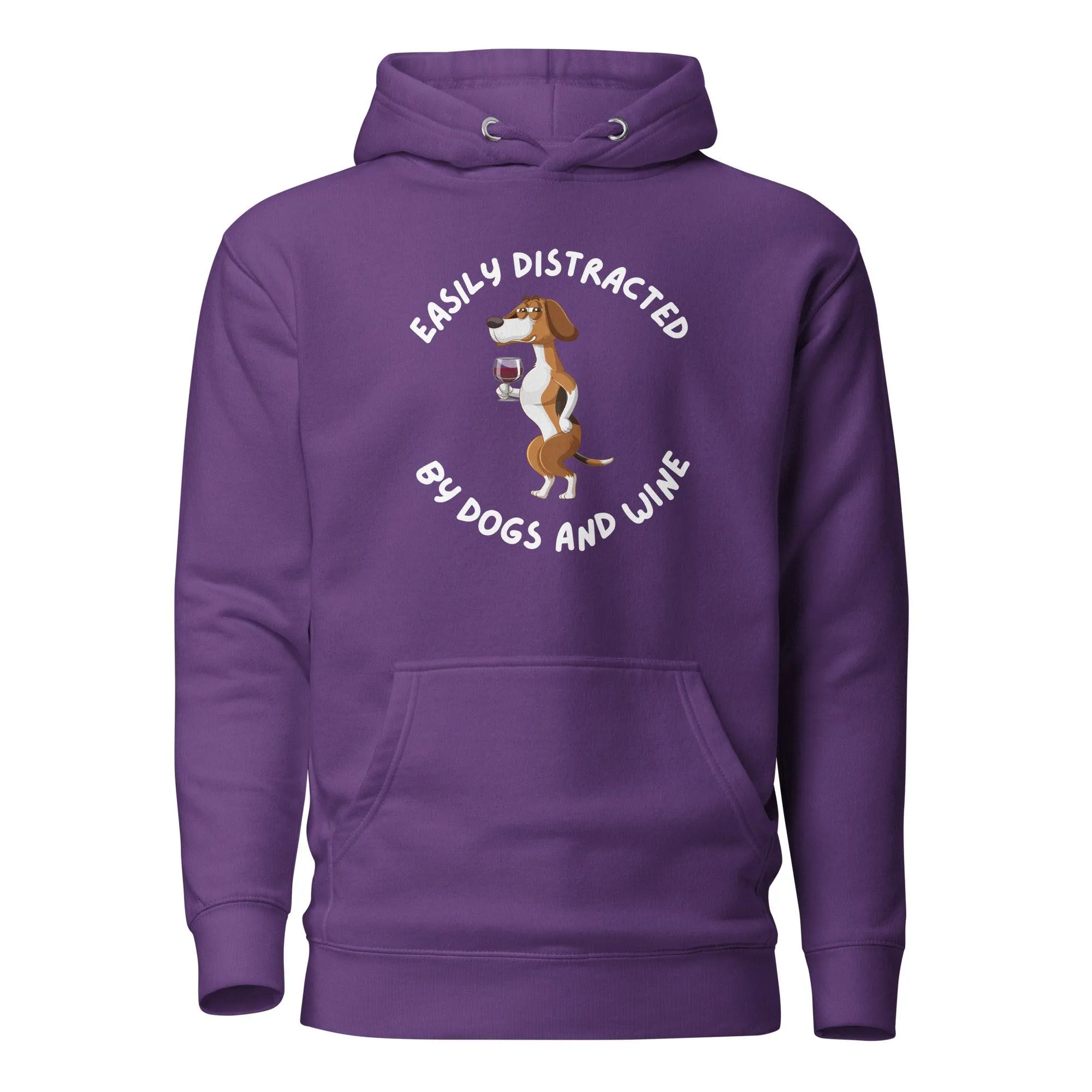 Dog & Wine Lover Premium Cotton Hoodie, Easily Distracted By Dogs and Wine