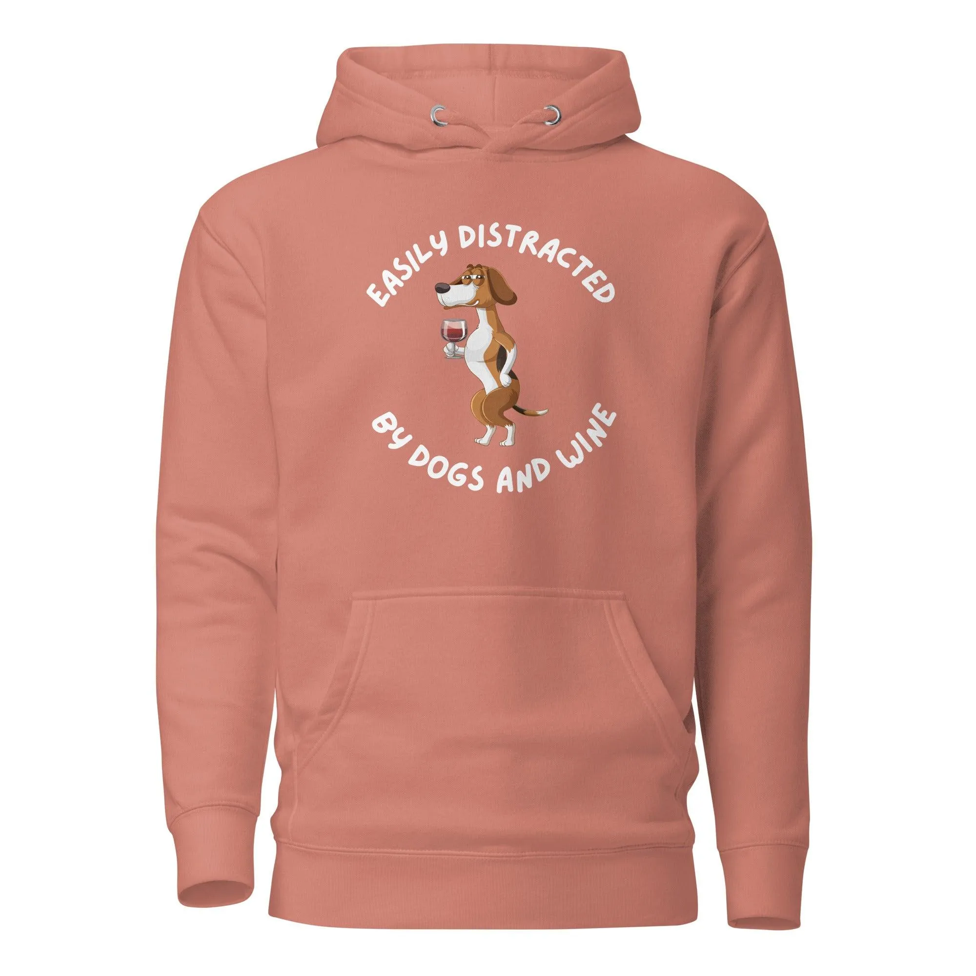 Dog & Wine Lover Premium Cotton Hoodie, Easily Distracted By Dogs and Wine