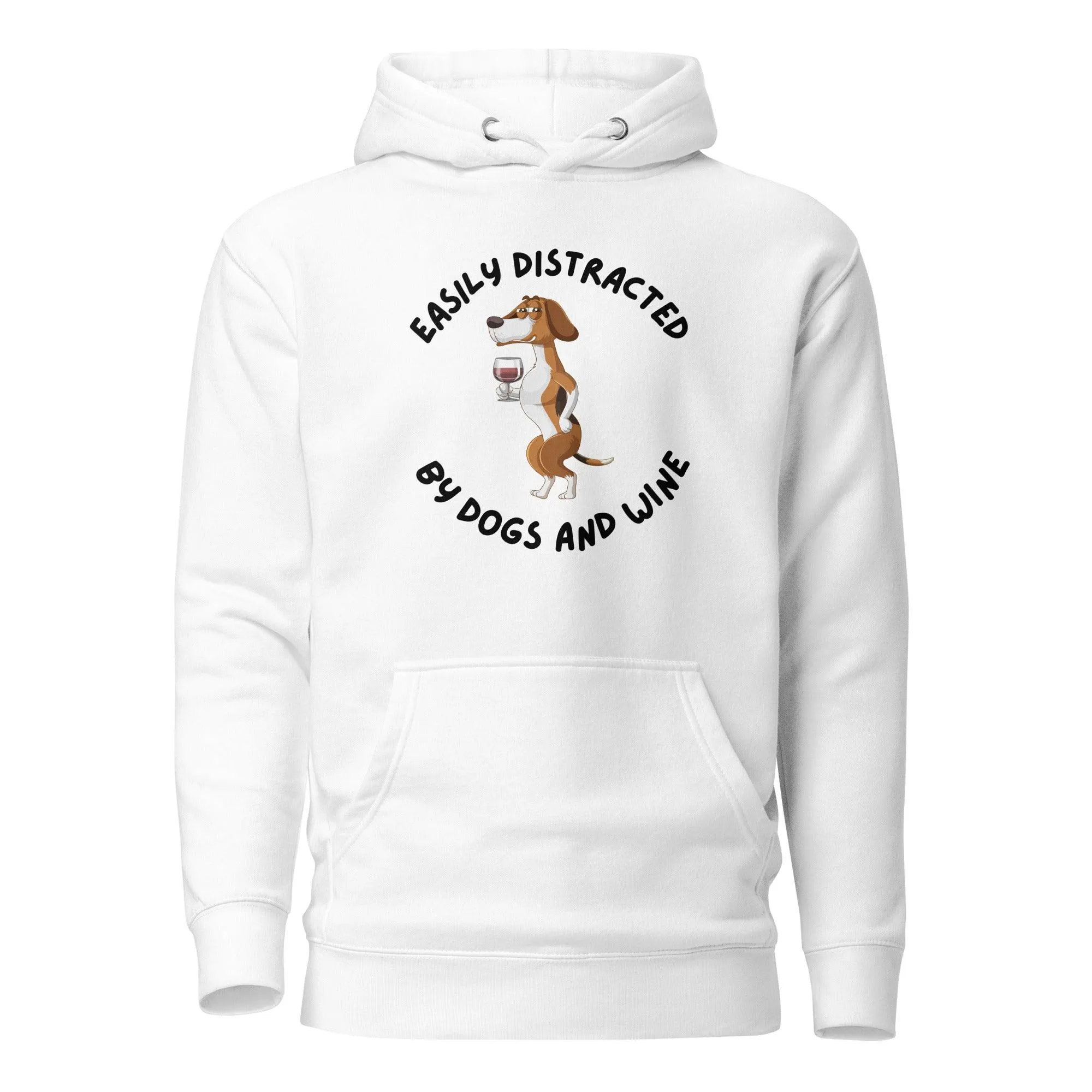 Dog & Wine Lover Premium Cotton Hoodie, Easily Distracted By Dogs and Wine