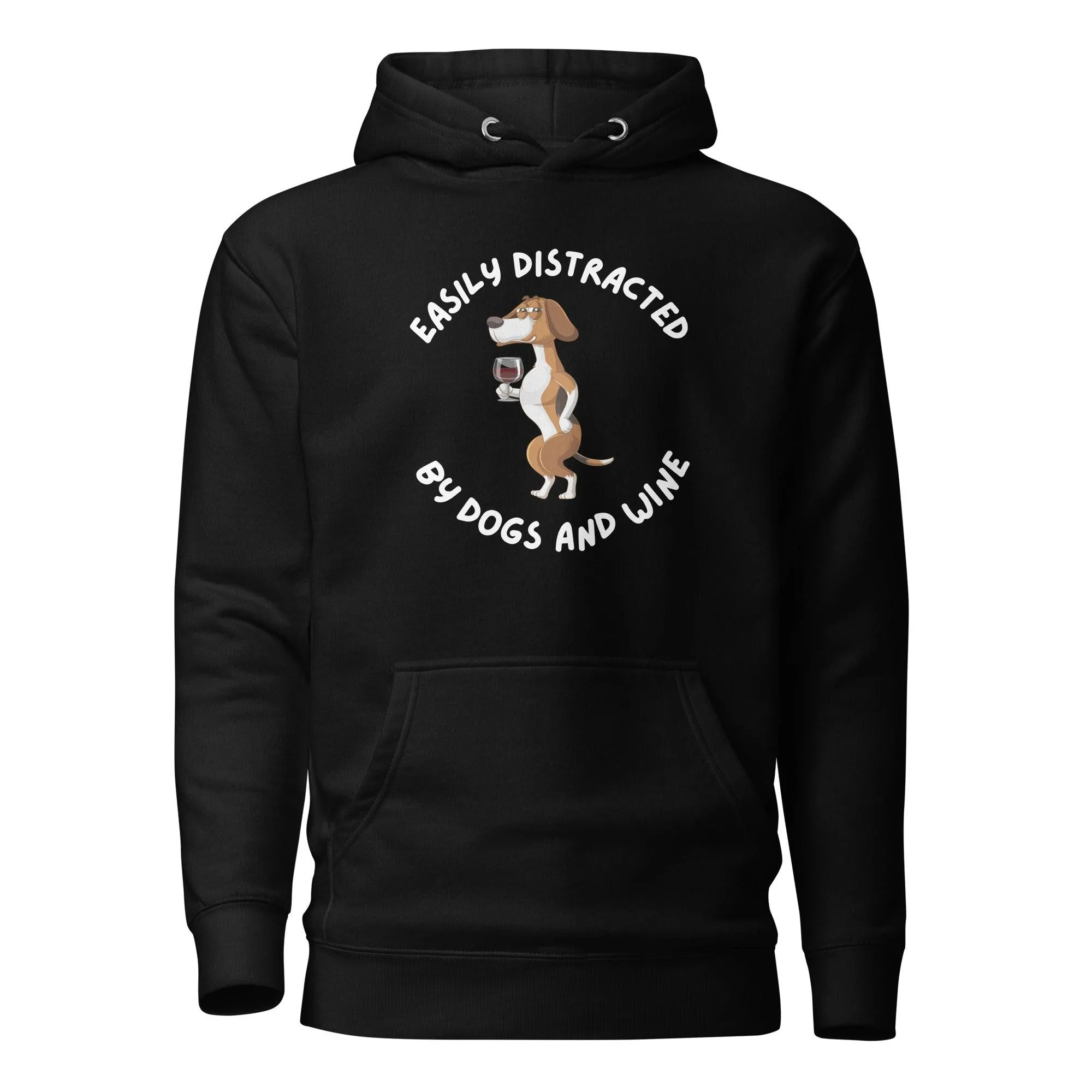 Dog & Wine Lover Premium Cotton Hoodie, Easily Distracted By Dogs and Wine