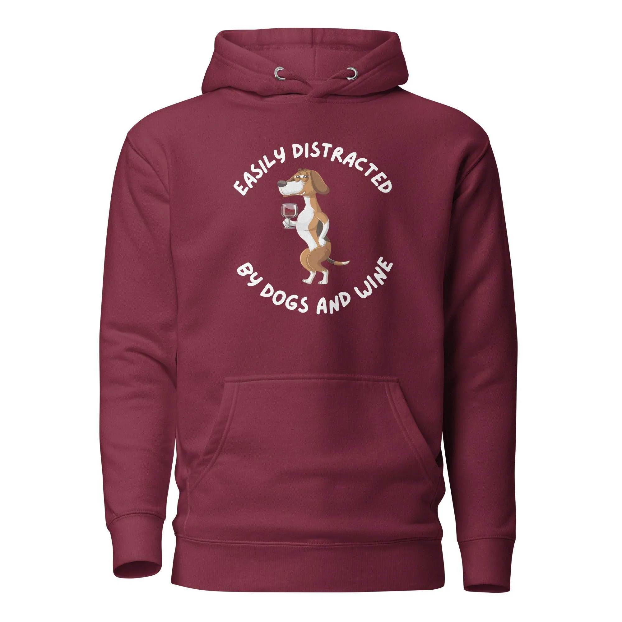 Dog & Wine Lover Premium Cotton Hoodie, Easily Distracted By Dogs and Wine