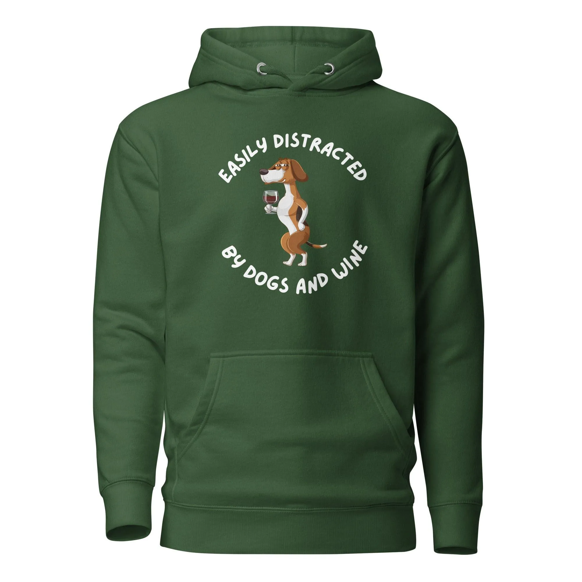 Dog & Wine Lover Premium Cotton Hoodie, Easily Distracted By Dogs and Wine