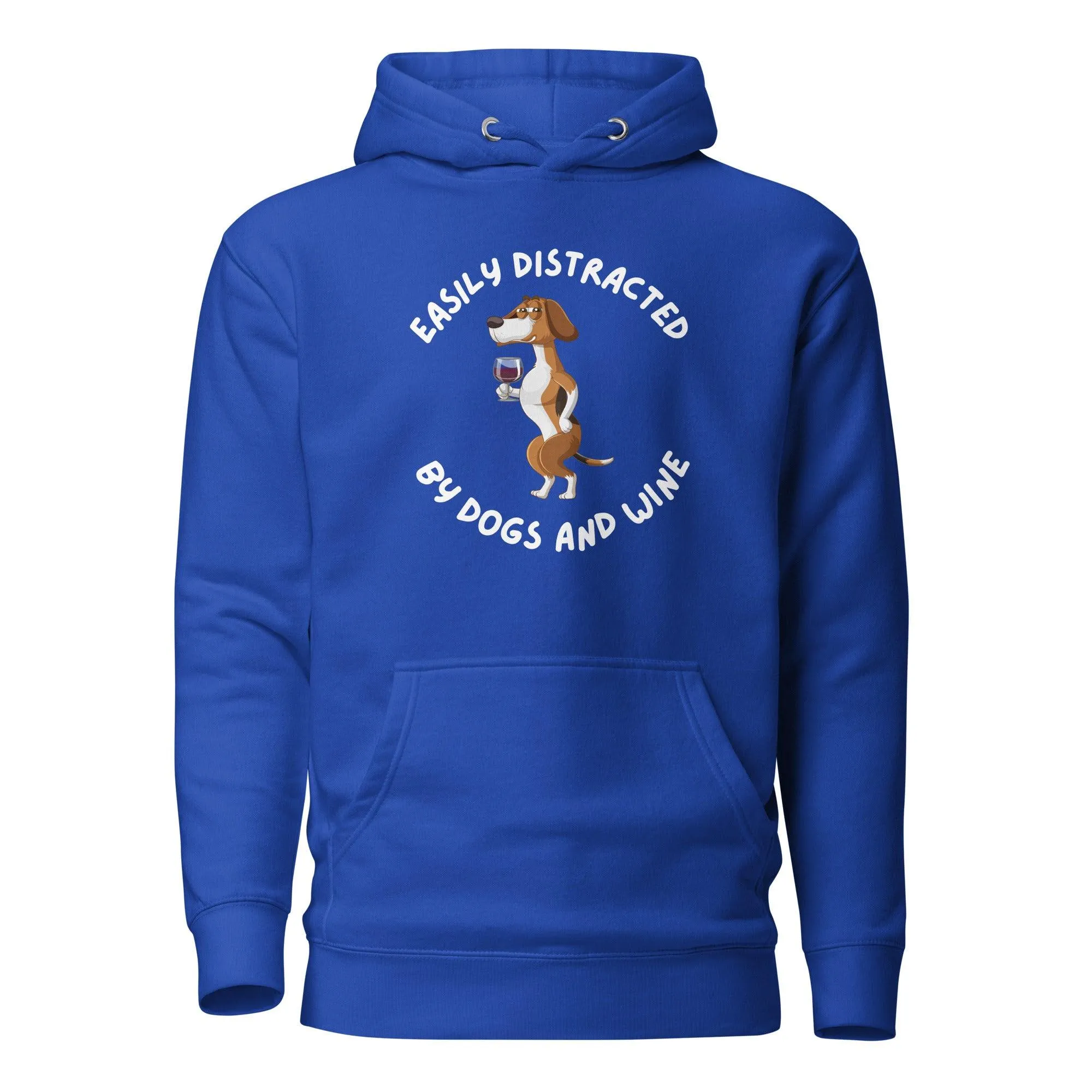 Dog & Wine Lover Premium Cotton Hoodie, Easily Distracted By Dogs and Wine