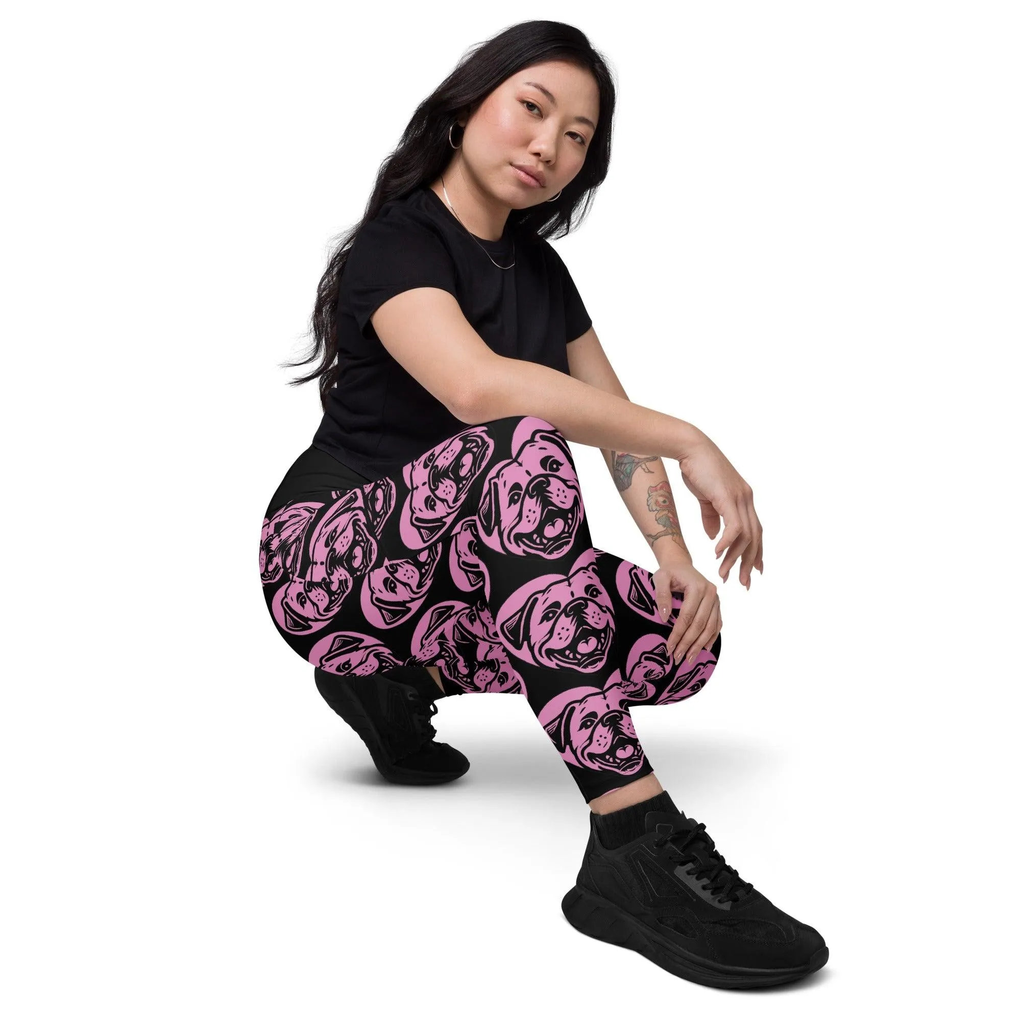 DOG BREED LEGGINGS with pockets - AMERICAN BULLDOG - HERTTAHOUND - pink