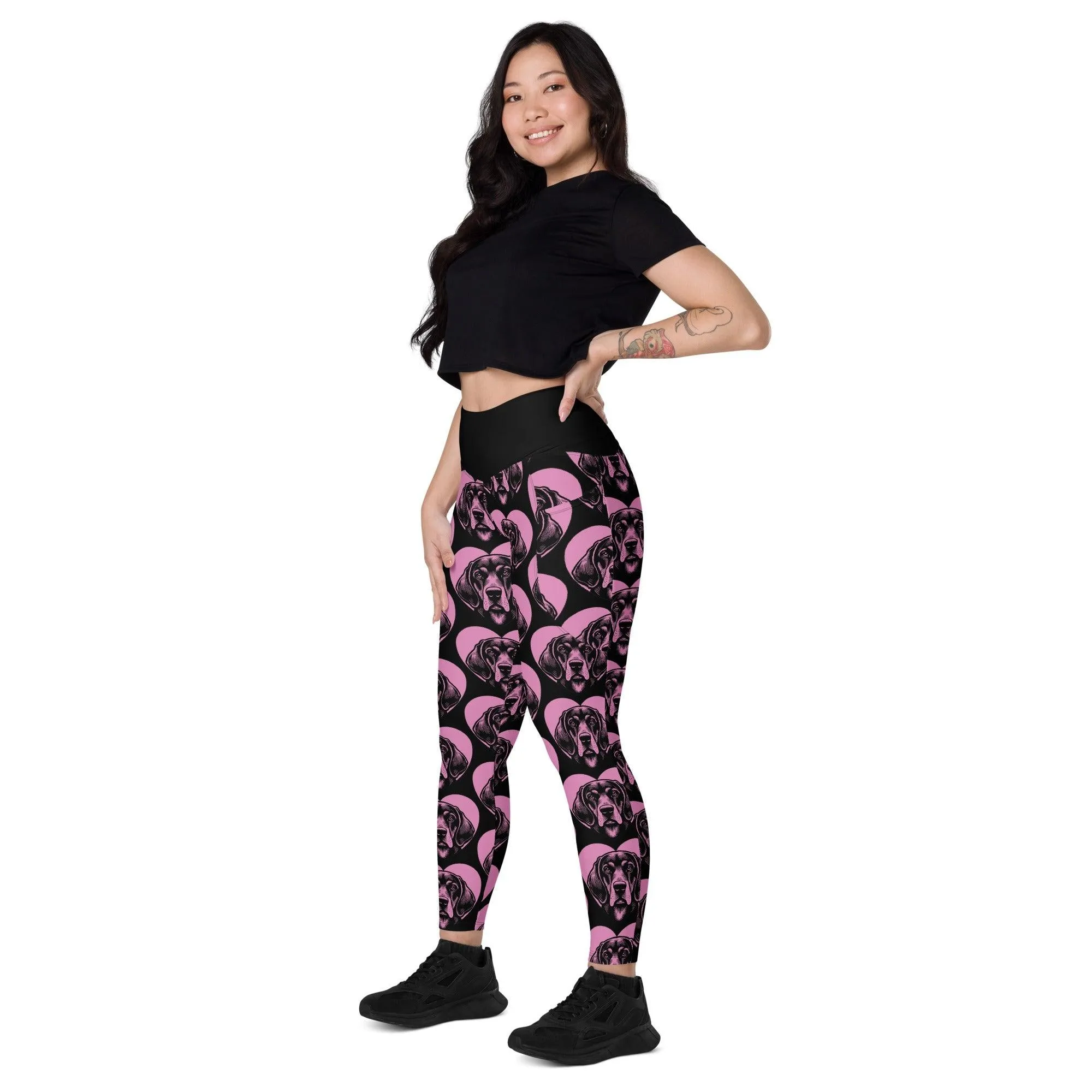 DOG BREED LEGGINGS with pockets - BLUETICK COONHOUND - HERTTAHOUND - pink