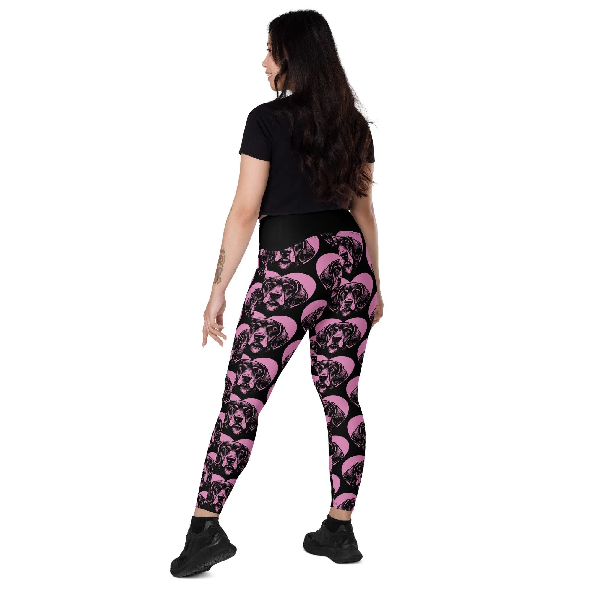 DOG BREED LEGGINGS with pockets - BLUETICK COONHOUND - HERTTAHOUND - pink