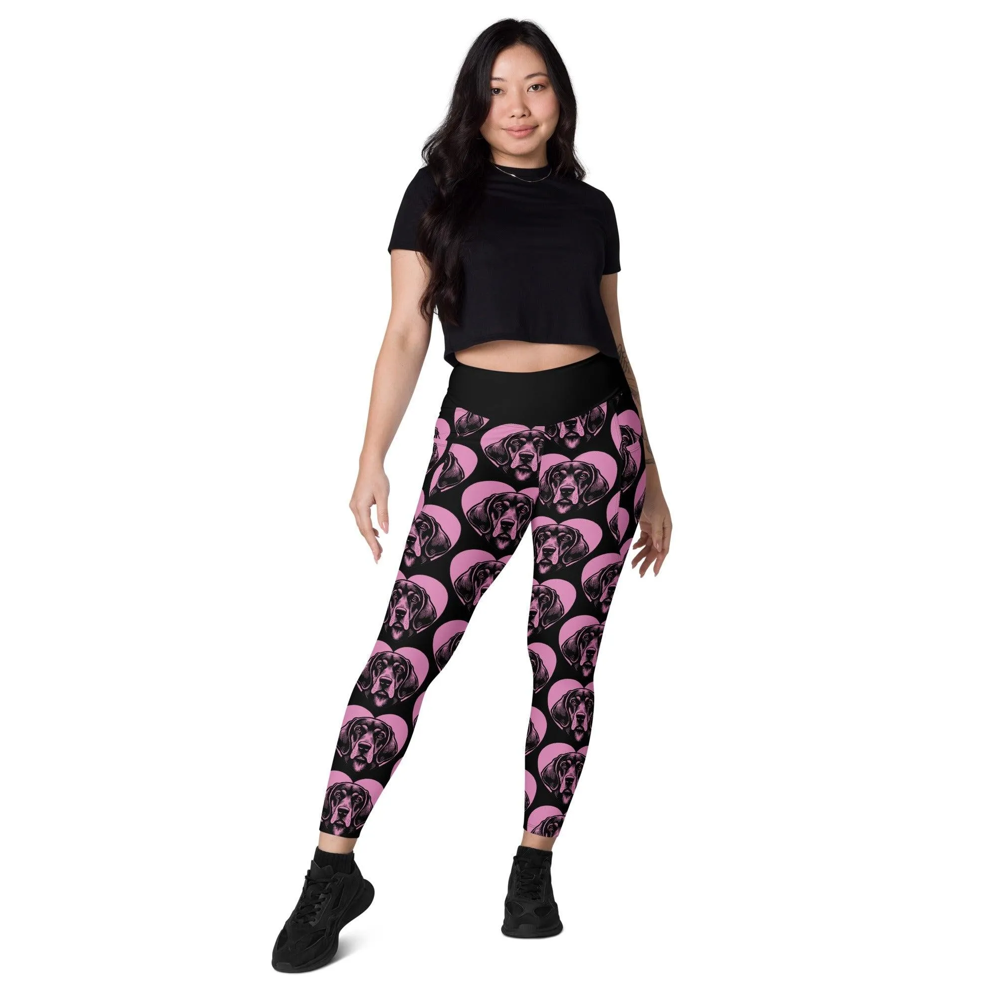 DOG BREED LEGGINGS with pockets - BLUETICK COONHOUND - HERTTAHOUND - pink