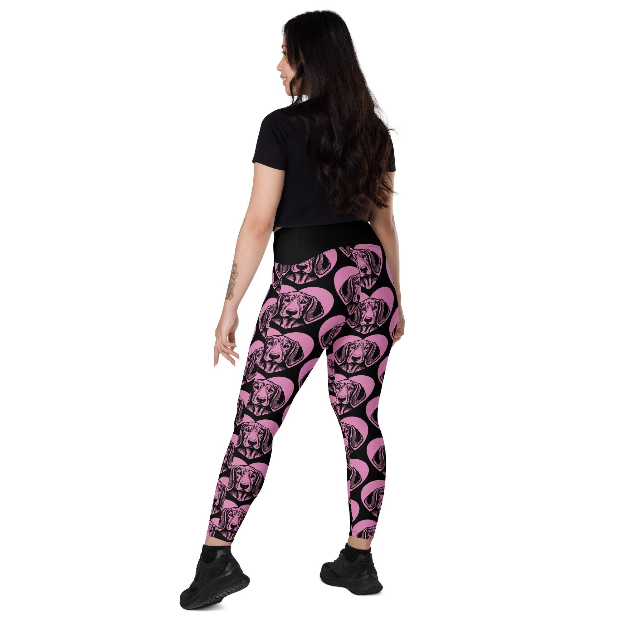 DOG BREED LEGGINGS with pockets - COONHOUND - HERTTAHOUND - pink